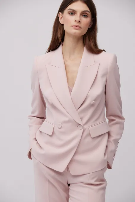Dwurzędowy żakiet do garnituru w pudrowym różu