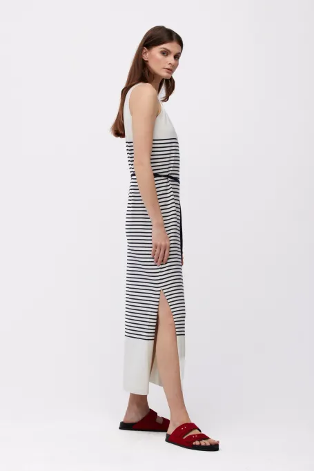 Sukienka midi w paski z jedwabiu i bawełny