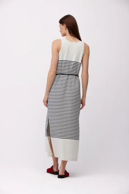 Sukienka midi w paski z jedwabiu i bawełny
