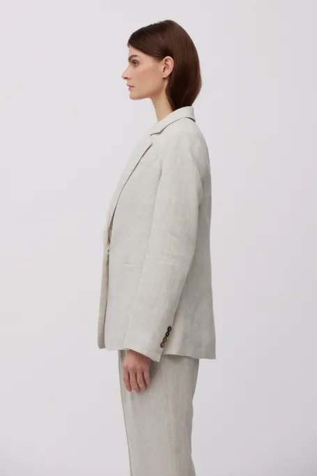 Luźny beżowy żakiet z lnu do garnituru