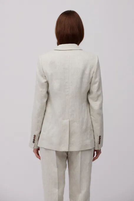 Luźny beżowy żakiet z lnu do garnituru