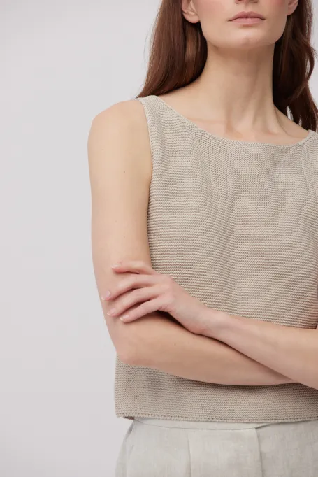 Dzianinowa bluzka taupe z lnem