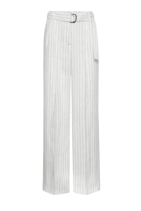 Szerokie spodnie z lnu deseń