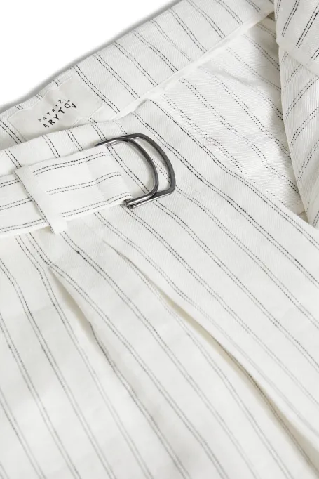 Szerokie spodnie z lnu deseń