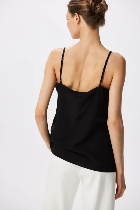Czarny jedwabny top na ramiączkach Mari