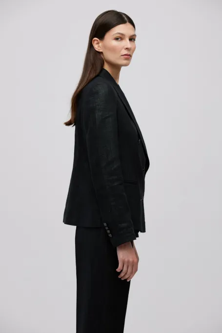 Czarny luźny żakiet z lnu