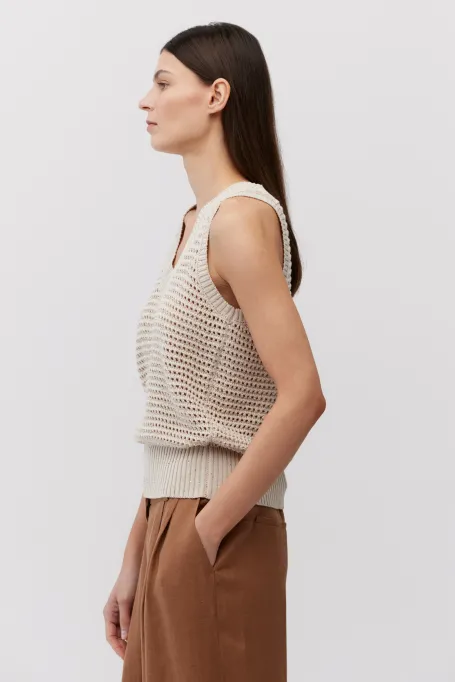 Beżowy ażurowy top z bawełny damski - Patrizia Aryton