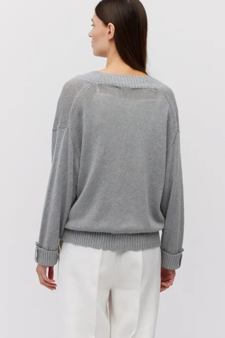 Szary kardigan z lnem damski - Patrizia Aryton