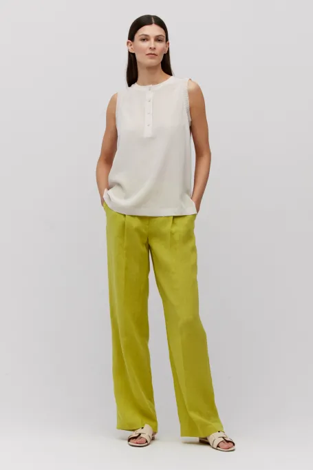 Beżowa bluzka z jedwabiu bez rękawów damska - Patrizia Aryton