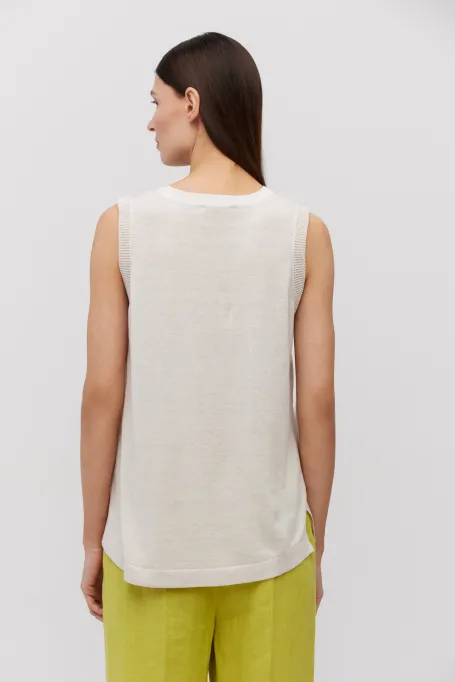 Beżowa bluzka z jedwabiu bez rękawów damska - Patrizia Aryton