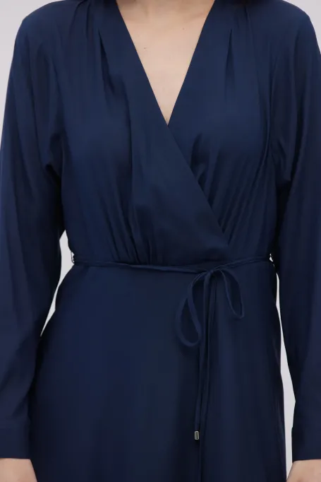 Granatowa jedwabna sukienka midi z długim rękawem - Patrizia Aryton