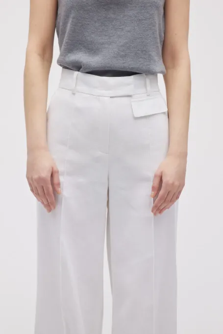 Białe szerokie spodnie z bawełny i lnu damskie - Patrizia Aryton