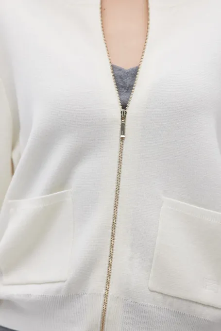 Kardigan na suwak z wełny merynosowej damski - Patrizia Aryton Kardigan na suwak z wełny merynosowej damski - Patrizia Aryton