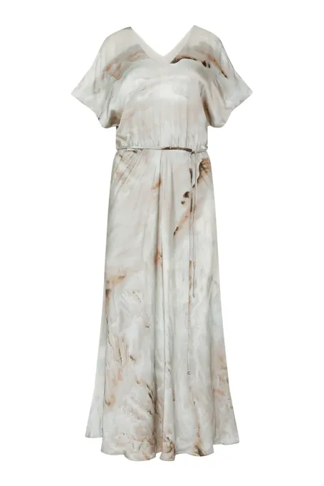 Luźna sukienka midi z krótkim rękawem w deseń - Patrizia Aryton