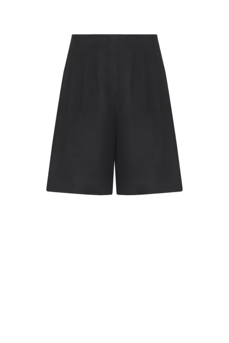 Czarne szorty z lnu z kieszeniami