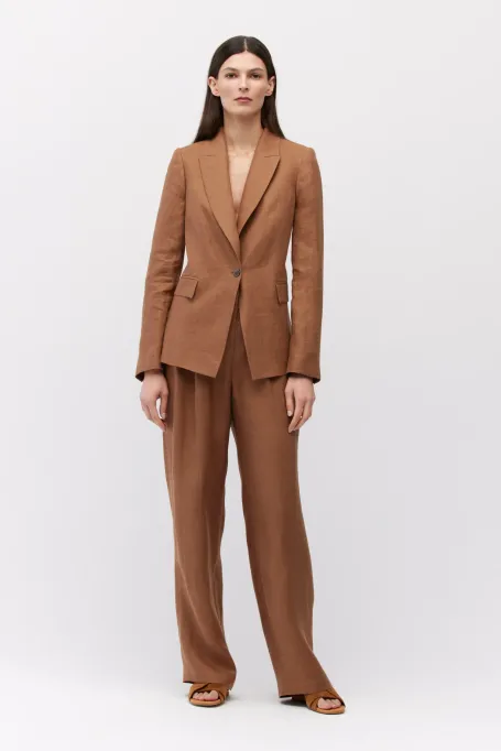 Lniany brązowy żakiet do garnituru brązowy