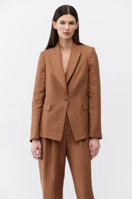 Lniany brązowy żakiet do garnituru brązowy
