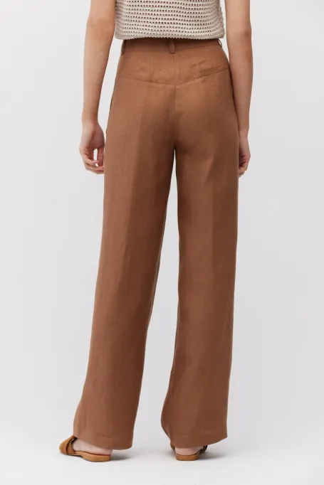 Brązowe lniane spodnie do garnituru brązowy