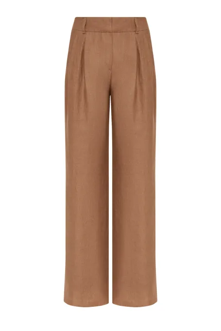 Brązowe lniane spodnie do garnituru brązowy