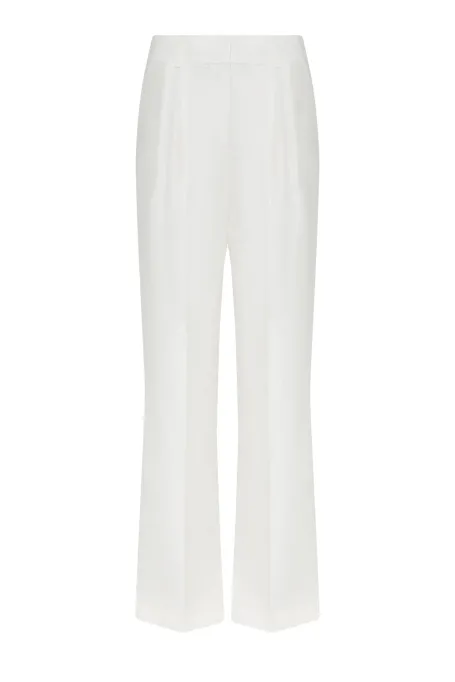 Białe lniane spodnie z szeroką nogawką