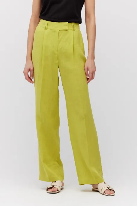 Szerokie limonkowe spodnie z lnu Szerokie limonkowe spodnie z lnu