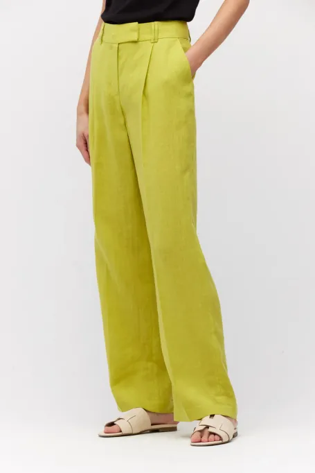 Szerokie limonkowe spodnie z lnu Szerokie limonkowe spodnie z lnu