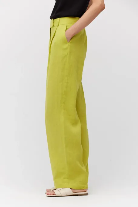 Szerokie limonkowe spodnie z lnu Szerokie limonkowe spodnie z lnu