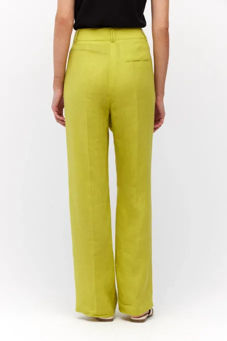 Szerokie limonkowe spodnie z lnu Szerokie limonkowe spodnie z lnu