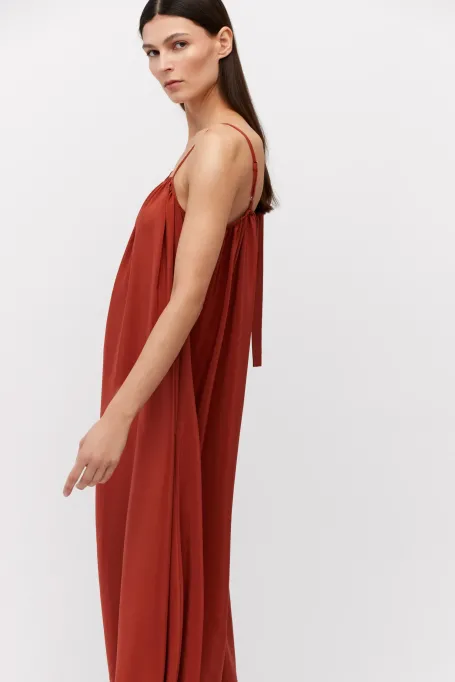 Luźna trapezowa sukienka z jedwabiu pomarańczowy