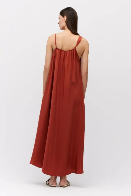 Luźna trapezowa sukienka z jedwabiu pomarańczowy