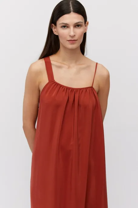 Luźna trapezowa sukienka z jedwabiu pomarańczowy