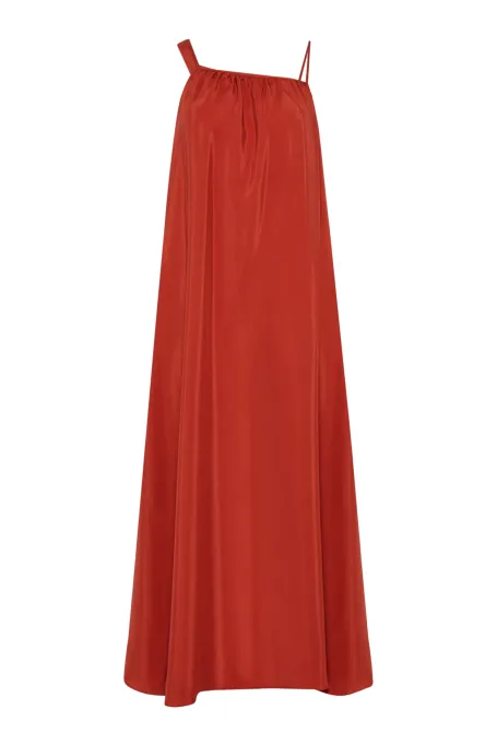 Luźna trapezowa sukienka z jedwabiu pomarańczowy