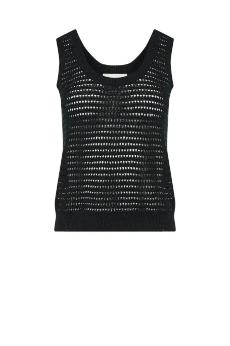 Czarny ażurowy top z lnu