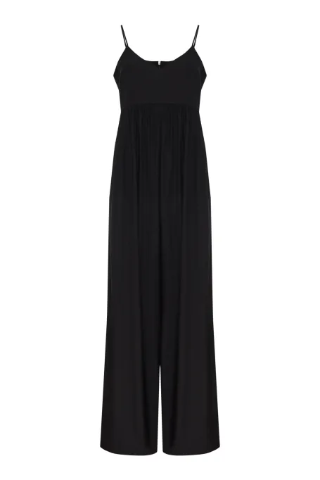 Czarny jedwabny kombinezon na ramiączkach