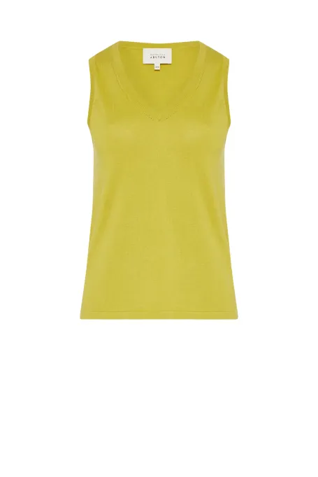 Limonkowy top z bawełną i jedwabiem