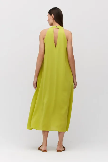 Limonkowa trapezowa sukienka z jedwabiu - Patrizia Aryton