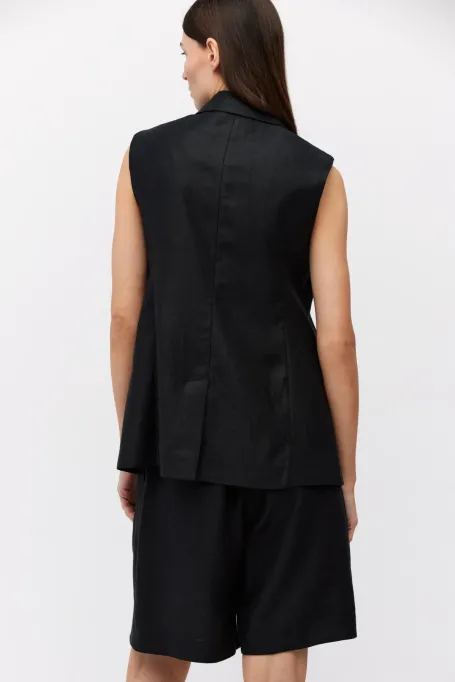 Czarna taliowana kamizelka z lnu