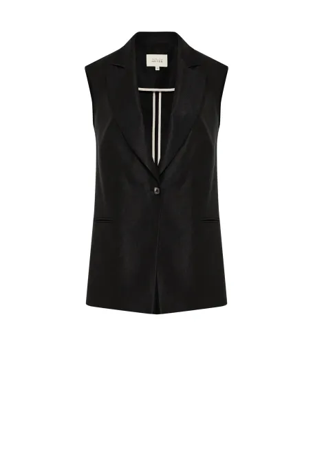 Czarna taliowana kamizelka z lnu