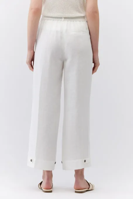 Białe szerokie spodnie z lnu