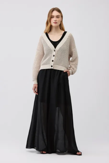 Beżowy kardigan z jedwabiem i kaszmirem damski - Patrizia Aryton