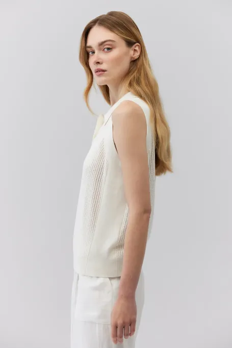 Biała bawełniana bluzka polo bez rękawów damska - Patrizia Aryton
