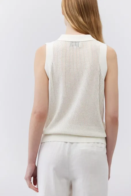 Biała bawełniana bluzka polo bez rękawów damska - Patrizia Aryton