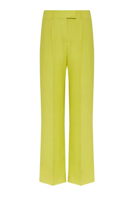 Szerokie limonkowe spodnie z lnu damskie - Patrizia Aryton Szerokie limonkowe spodnie z lnu damskie - Patrizia Aryton