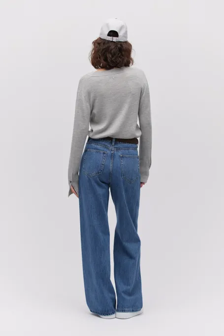 Szara bluzka z wełny merynosowej z długim rękawem damska - Patrizia Aryton