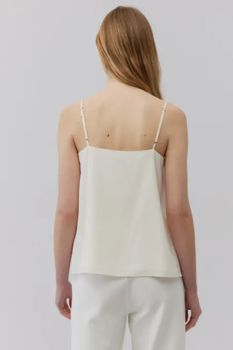 Top jedwabny z kwadratowym dekoltem beż