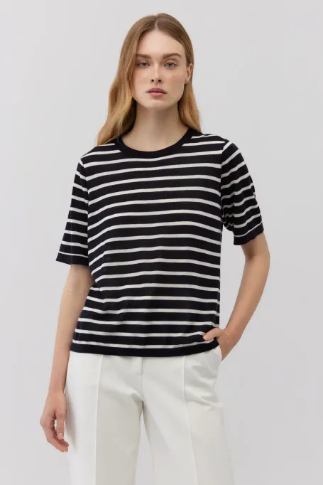 T-shirt w paski z lyocellu i kaszmiru