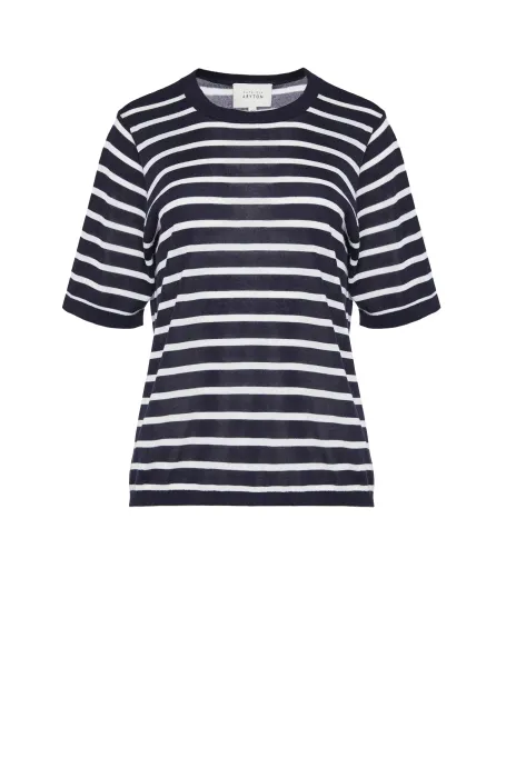 T-shirt w paski z lyocellu i kaszmiru granatowy