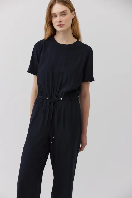 Granatowy kombinezon z jedwabiu