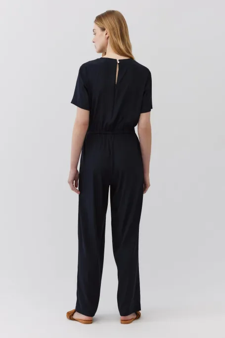 Granatowy kombinezon z jedwabiu