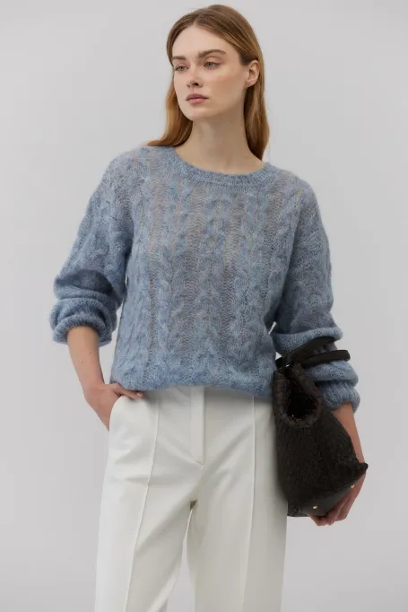 Sweter z wełną alpaki granatowy